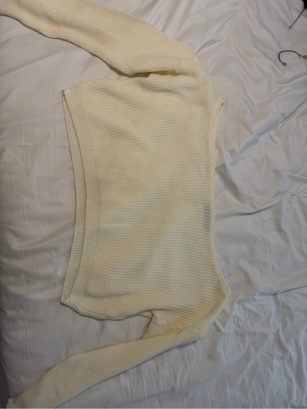 PrettyLittleThing Cream Off-the-Shoulder Ribbed Sweater